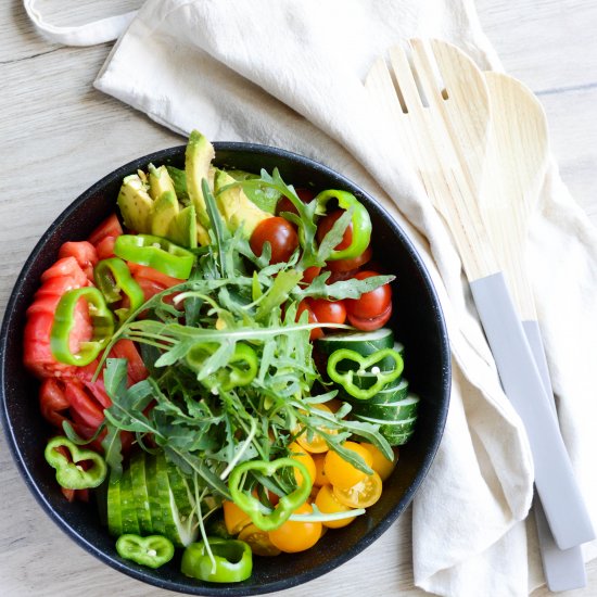 Fresh salad with beluga lentils