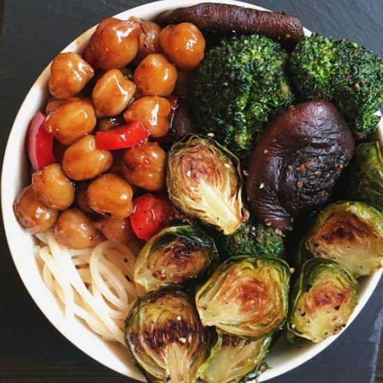 Teriyaki Chickpeas with Brussels