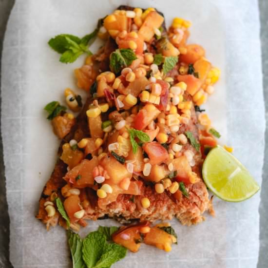 Salmon with Nectarine Corn Salsa