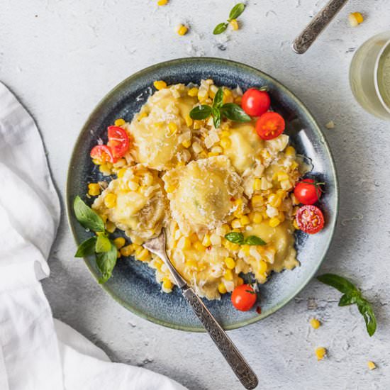 Homemade Sweet Corn Basil Ravioli