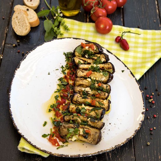 Eggplant marinated with garlic