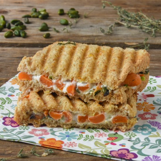 Sandwich with carrots, goat cheese