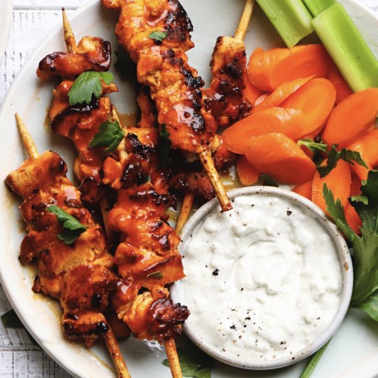 Buffalo Chicken Skewers with a Blue