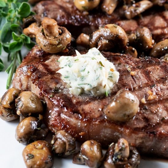 Grilled Steak w/ Garlic Butter Mush