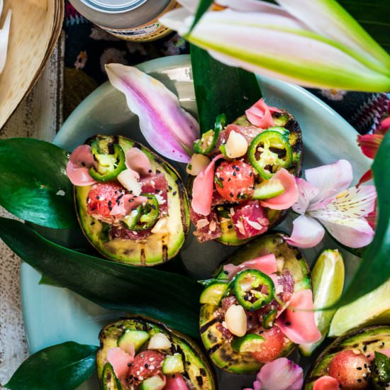 Grilled Avocado Poke Boats