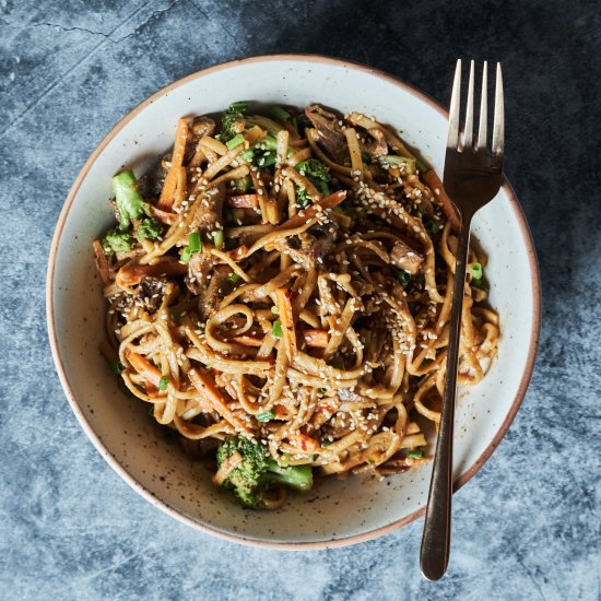 Vegan Peanut Sauce Udon Noodles