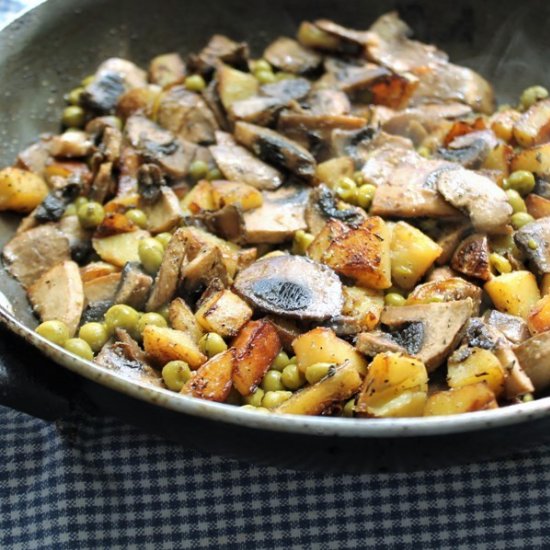 Taters, Shrooms & Peas w/ Parmesan