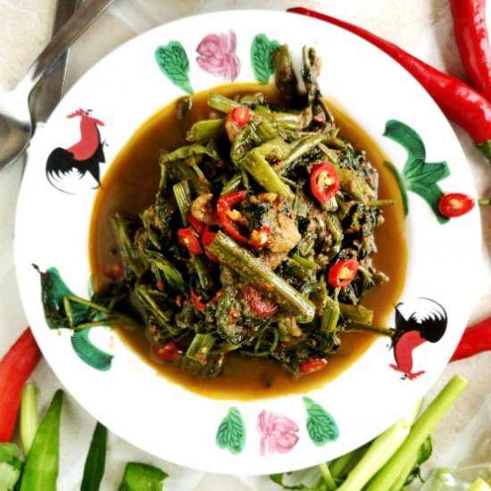 Stir fry kangkung with belacan