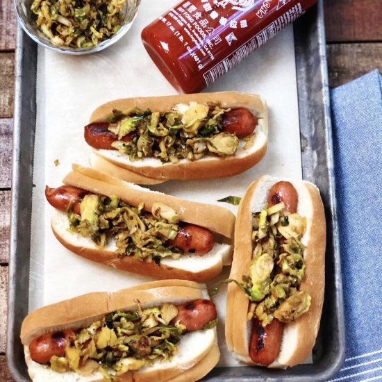 Grilled Hotdogs with Asian Brussels