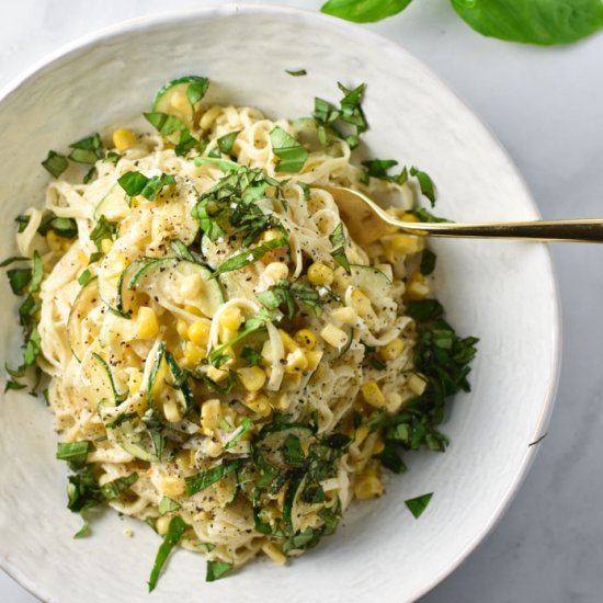 Corn, Zucchini, & Goat Cheese Pasta