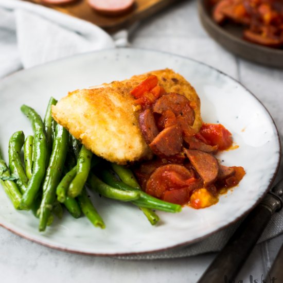 Panko cod with green beans