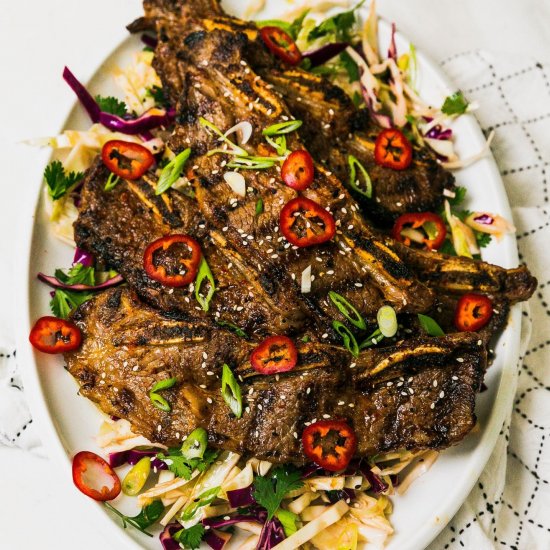 Grilled Short Ribs w Daikon Slaw