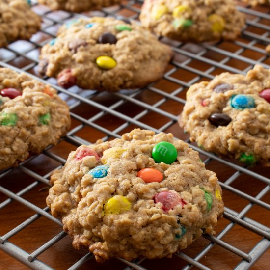 Chewy Oatmeal M&M Cookies