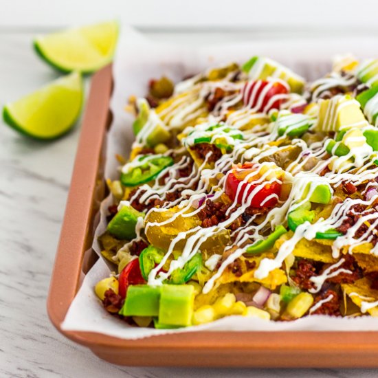 Supreme Nachos with Soy Chorizo