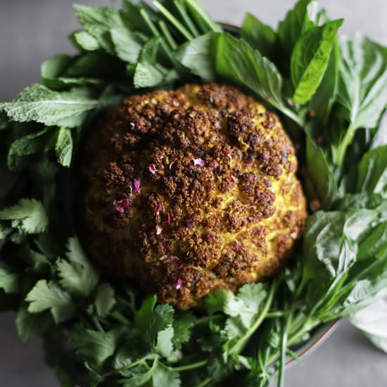 herby whole roasted cauliflower