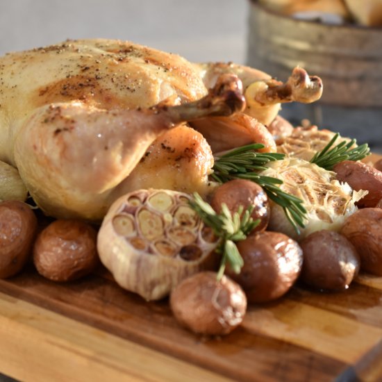 Roast Chicken, Potatoes, and Garlic