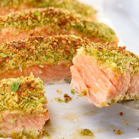 Baked Pesto Crusted Salmon