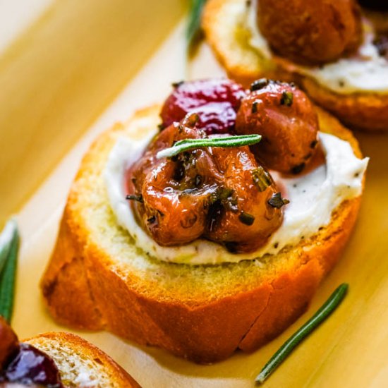 Roasted Grape Goat Cheese Crostini