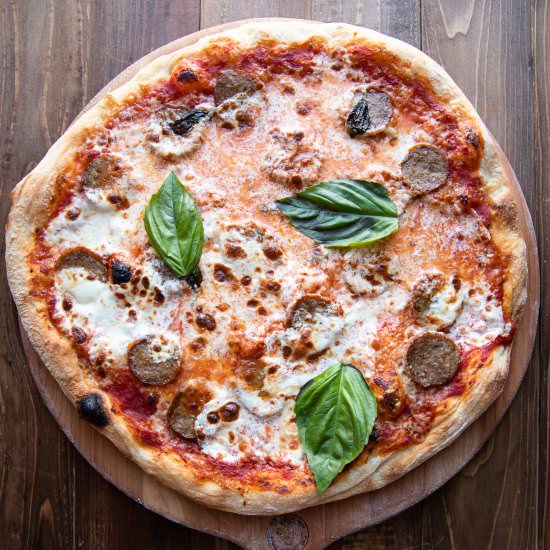 Fontina, Basil & Meatball Pizza