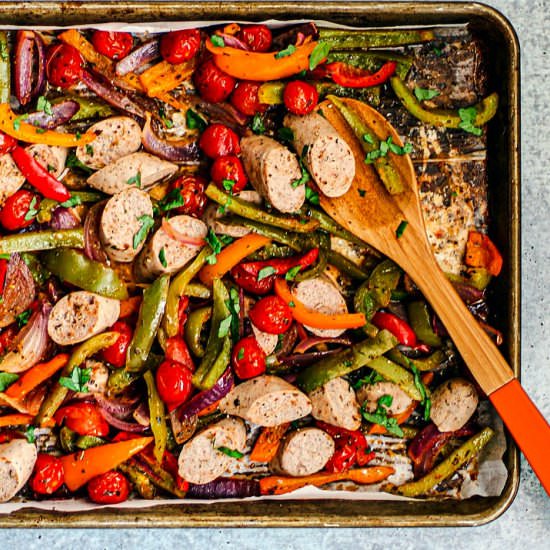 sheet pan turkey sausage + peppers