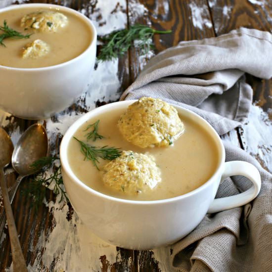 Creamy Chicken Soup with Herb Matzo