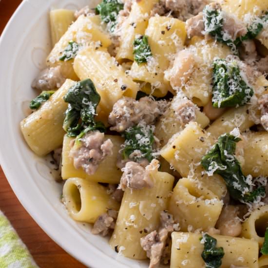 Rigatoni w/ Sausage, Beans & Greens