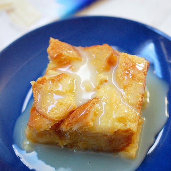 White chocolate bread pudding