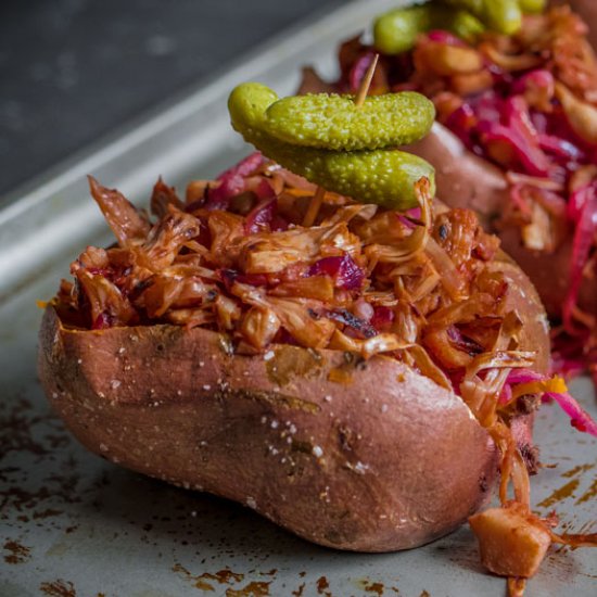 BBQ “Pork” Loaded Sweet Potatoes