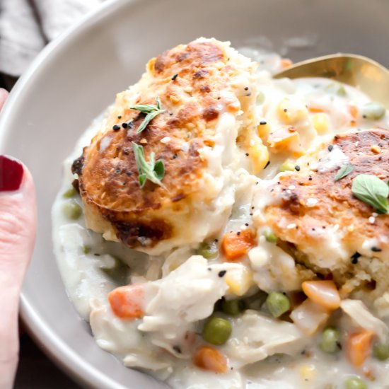 Chicken Pot Pie + Cheesy Biscuits