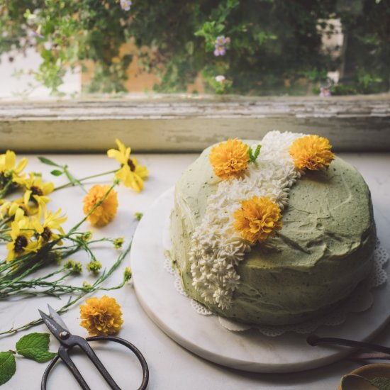 Matcha Cake with Whipped Cream