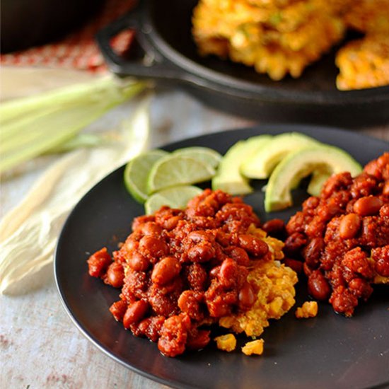 Corn fritters & chipotle beans