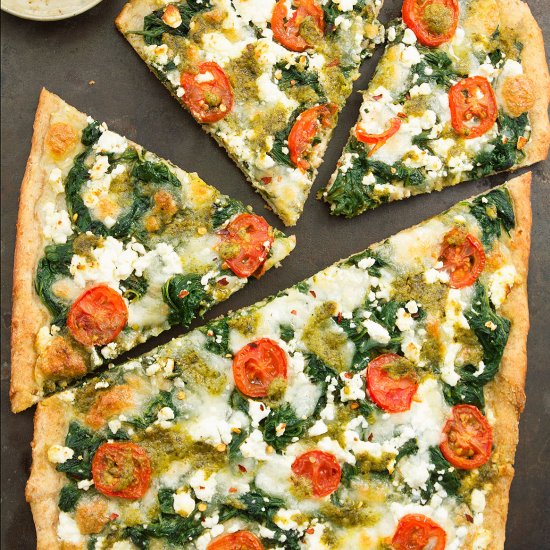 Speedy spinach pizza with feta