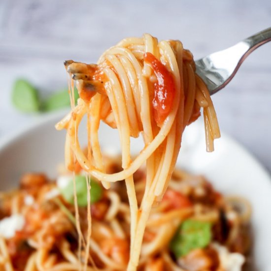 Spaghetti with cheesy Eggplant