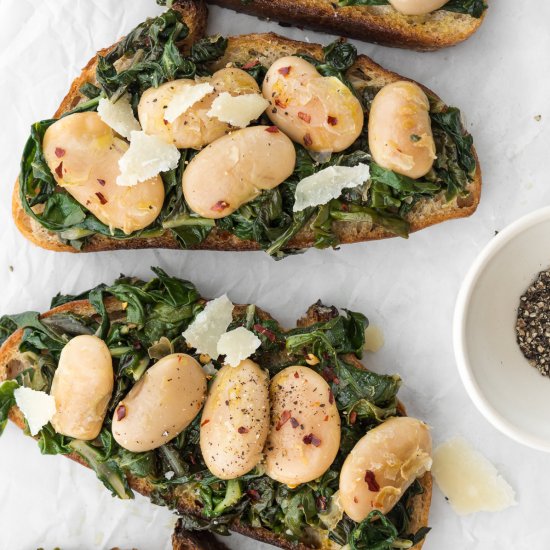 giant beans and greens on toast