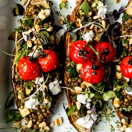 Roasted Eggplant w Lentils