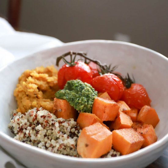 Fall Lentil Bowls with Walnut Pesto