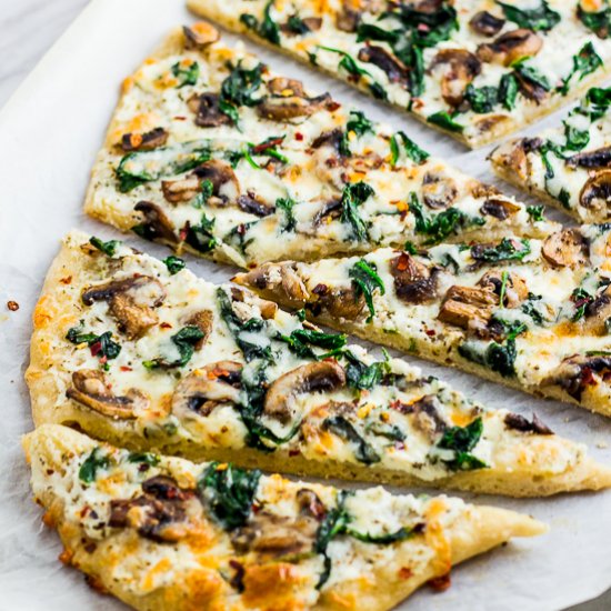 Mushroom Spinach White Pizza