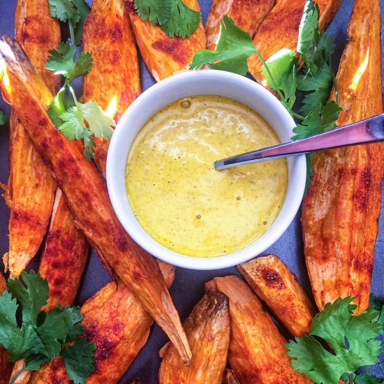 Baked Yam Wedges with Curry Dip