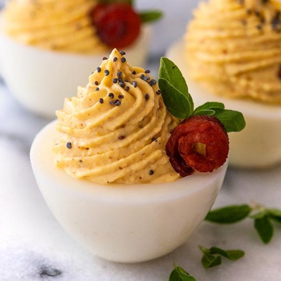 Deviled Eggs with Bacon Roses