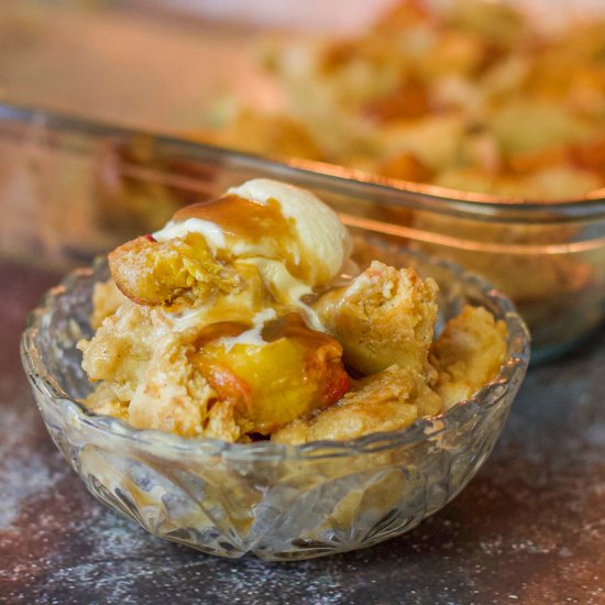 Peach Bread Pudding & Caramel Sauce