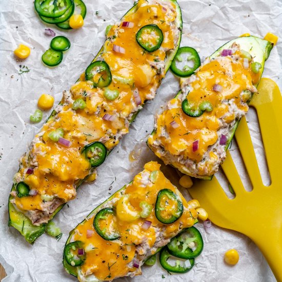 Low Carb Tuna Melt Zucchini Boats