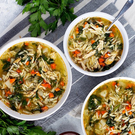 Greek Lemon Chicken Orzo Soup Recip