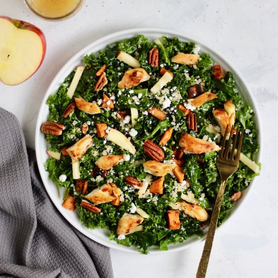 Massaged Fall Kale Chicken Salad