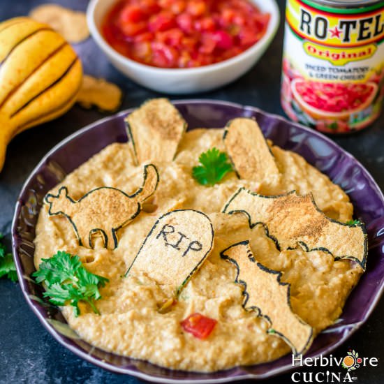 Tomato Hummus with Halloween Chips