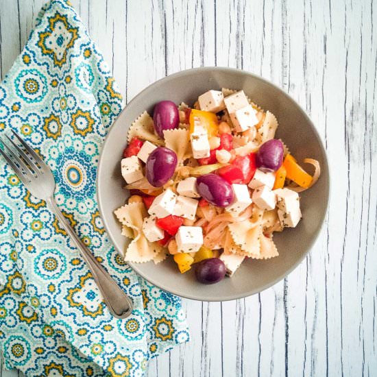 Greek Pasta Bowl with Tofu Feta