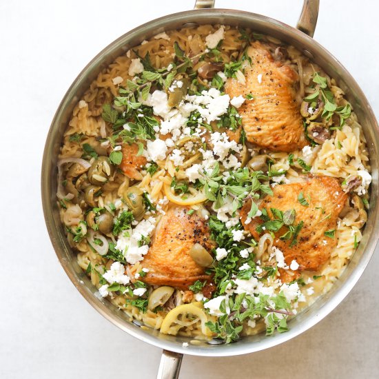 One Pot Baked Chicken + Orzo