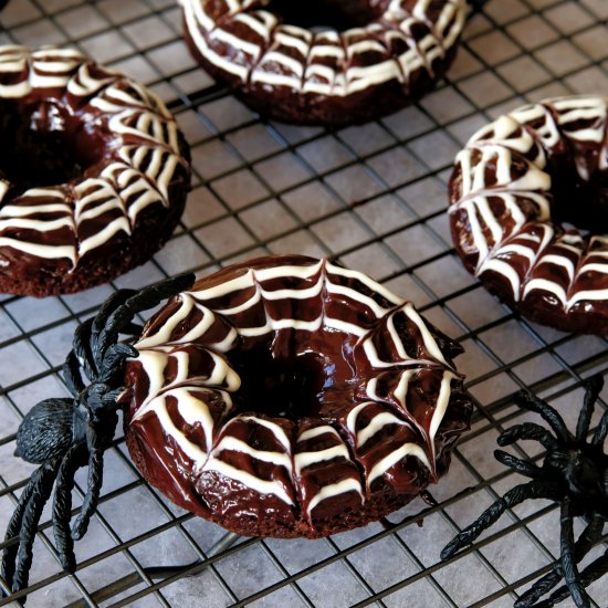 Chocolate Spider Web Doughnuts