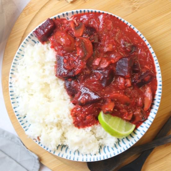 Vegan Beetroot Mushroom Stroganoff