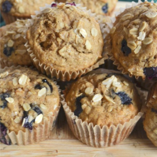 Whole Wheat Blueberry Oat Muffins