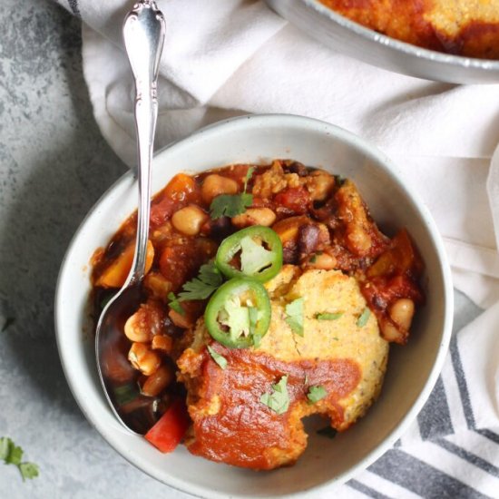 Vegan Chili Cornbread Casserole